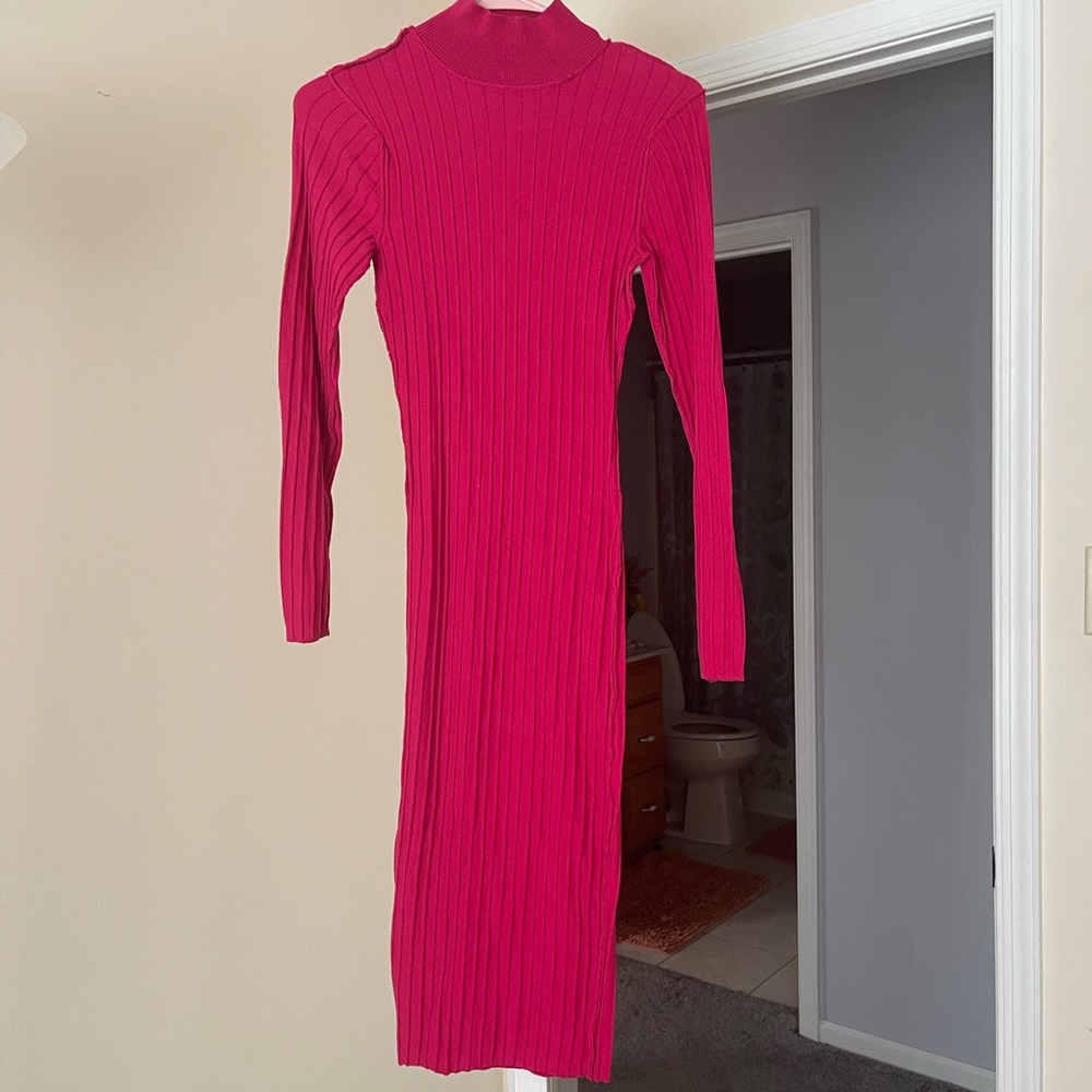 Hot Pink Fitted Sweater Dress